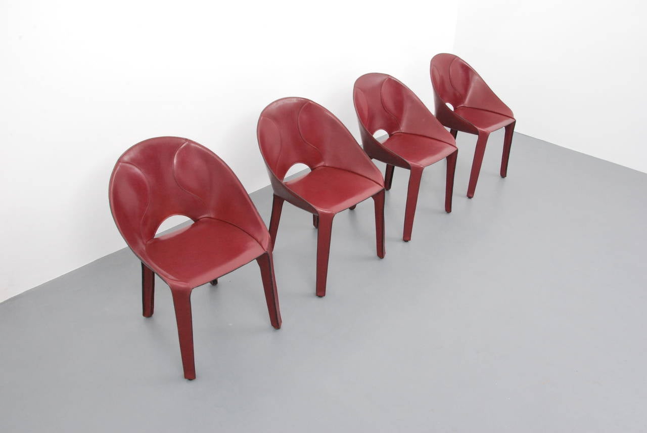 Mario Bellini "Lira E Liuto" Leather Chairs, Set of Four