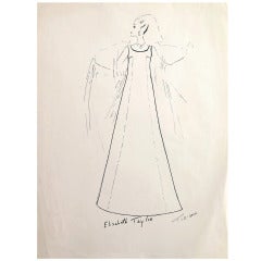Original Fashion Drawing, Elizabeth Taylor, Circa 1965, *Free Shipping