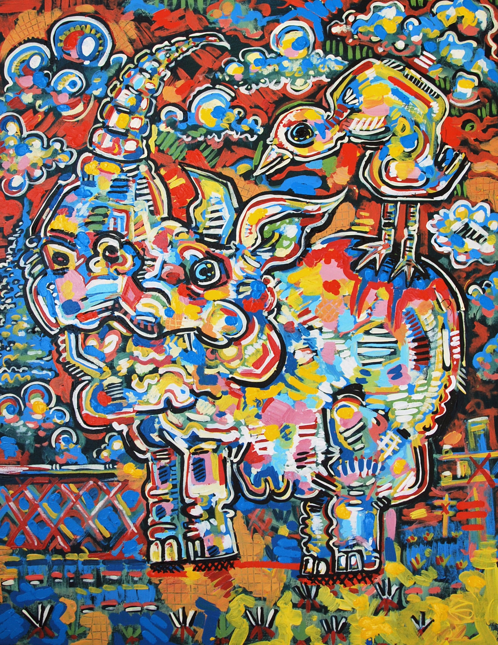 "Rhinoceros with Egret Friend", Painting by Matt Godwin, Original Work