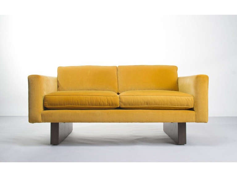 DESIGNER & MANUFACTURER: Harvey Probber (1922-2003)

MARKINGS: none

ORIGIN & MATERIALS: USA; wood, upholstery

ADDITIONAL INFORMATION: Pair of loveseats/sofas, Model 1451-58, by Harvey Probber. Priced for the pair. 

Considered by many to