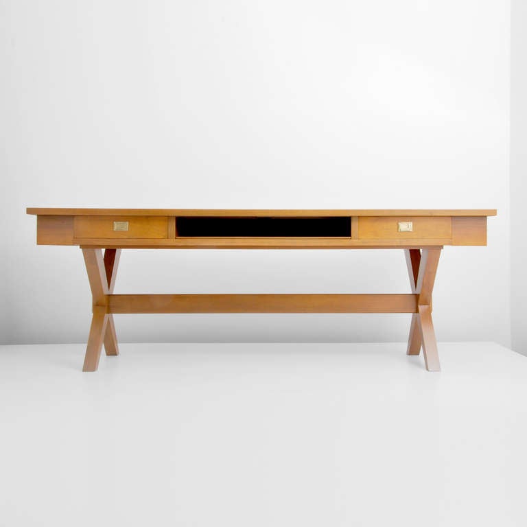 Desk or console table with two drawers and pull-out work surface in the manner of Gio Ponti.

 