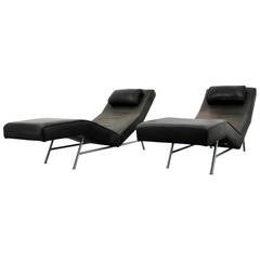 Pair of Milo Baughman Leather "Fred" Chaise Lounge Chairs