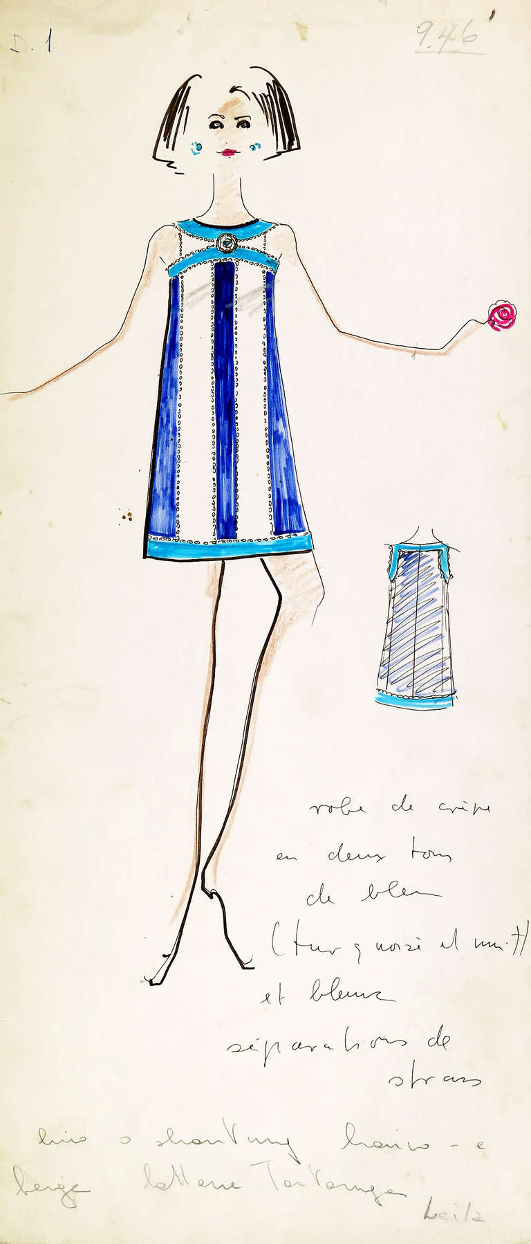 Original Karl Lagerfeld Fashion Drawings, Circa 1965, *Free Shipping 1