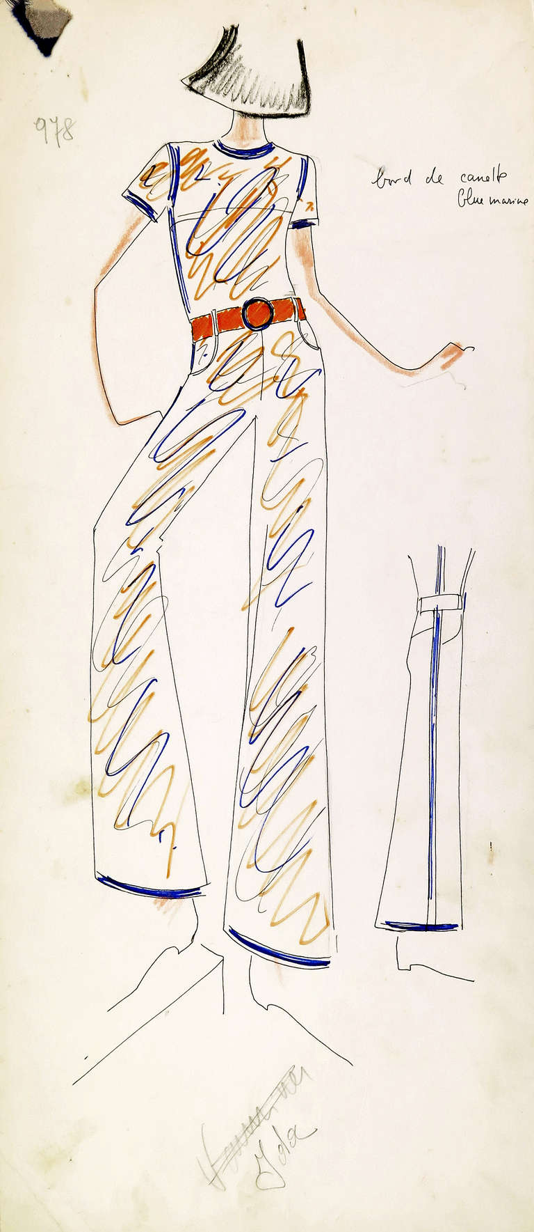 Mid-Century Modern Original Karl Lagerfeld Fashion Drawings, Circa 1965, *Free Shipping