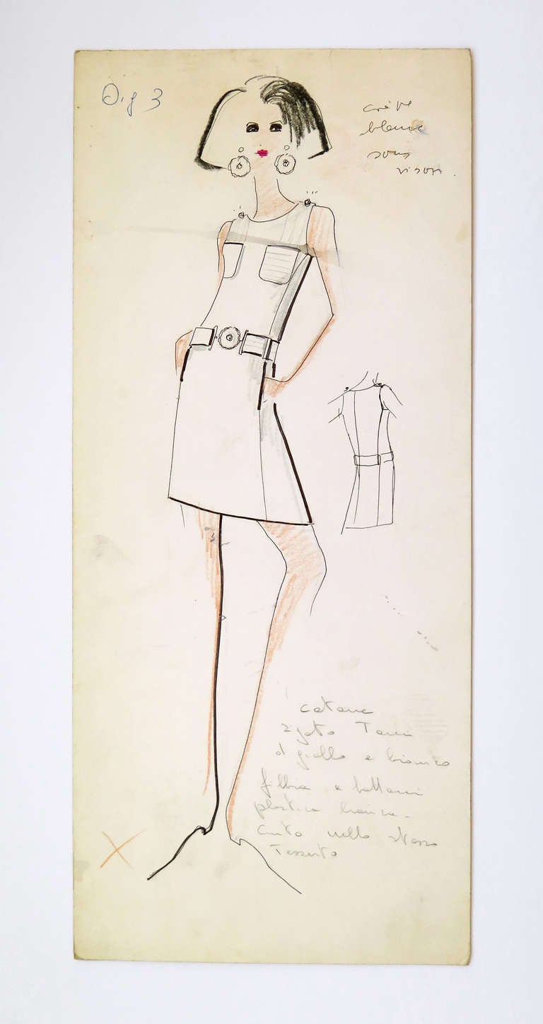 Italian Original Karl Lagerfeld Fashion Drawings, Circa 1965, *Free Shipping