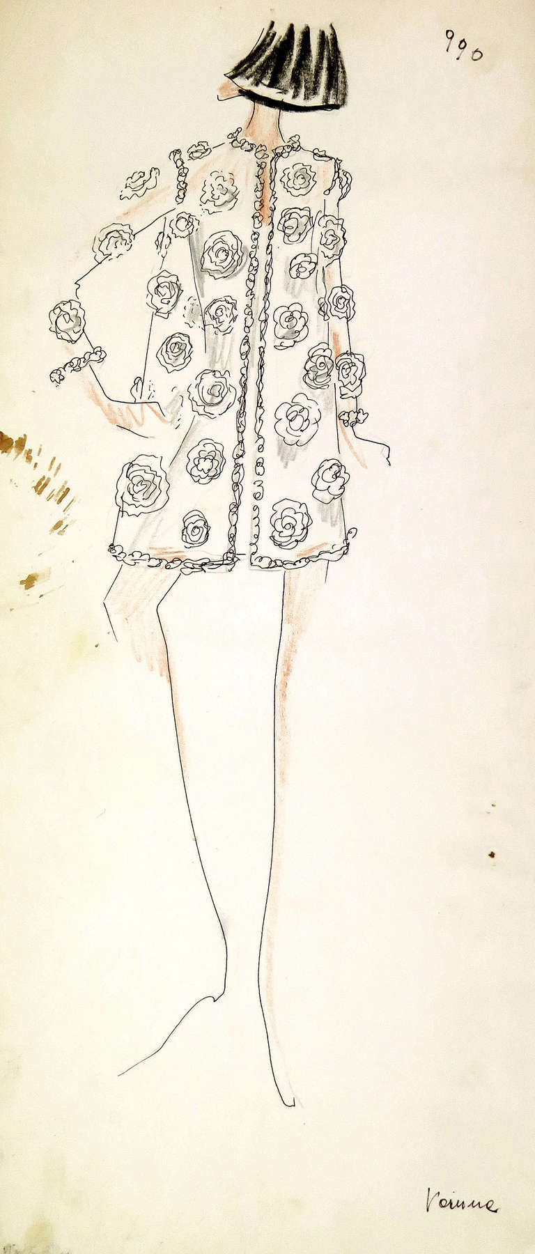 Original Karl Lagerfeld Fashion Drawings, Circa 1965, *Free Shipping In Good Condition In West Palm Beach, FL