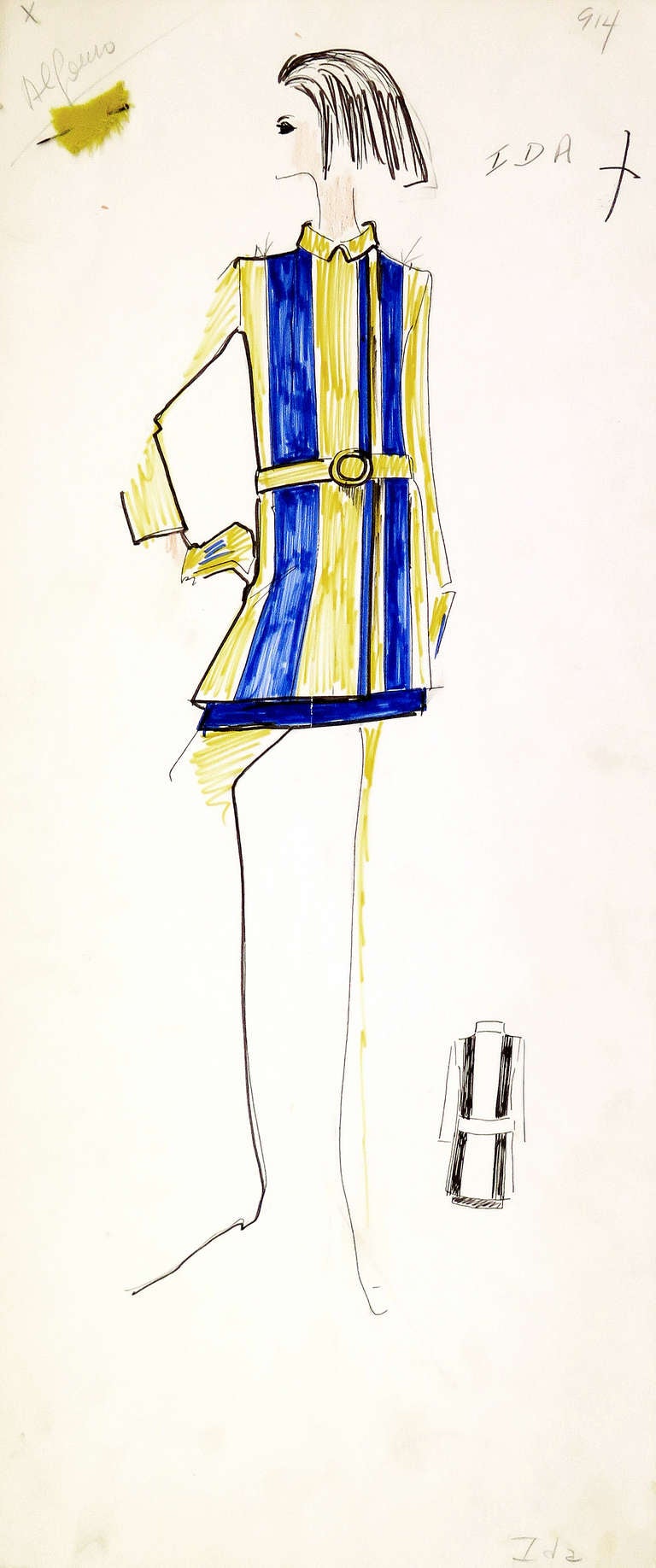 Original Karl Lagerfeld Fashion Drawings, Circa 1965, *Free Shipping In Good Condition In West Palm Beach, FL