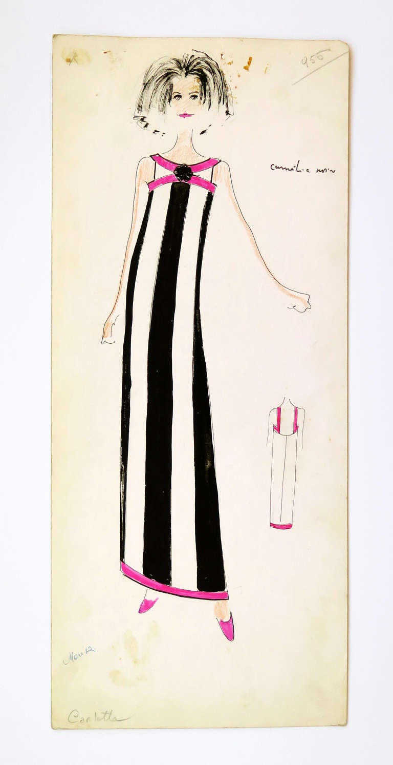 ARTIST: Karl Lagerfeld

MARKINGS: none

COUNTRY OF ORIGIN & MATERIALS: Italy; heavy paper stock

ADDITIONAL INFORMATION: Original fashion design sketches by Karl Lagerfeld, from storage box labeled 