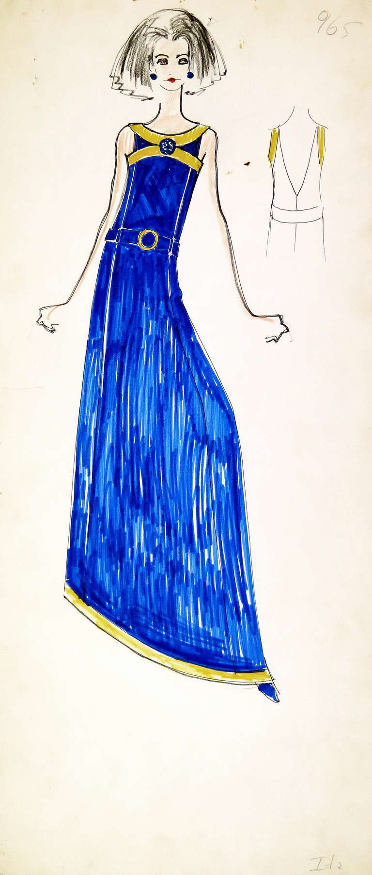 Mid-Century Modern Original Karl Lagerfeld Fashion Drawings, Circa 1965, *Free Shipping