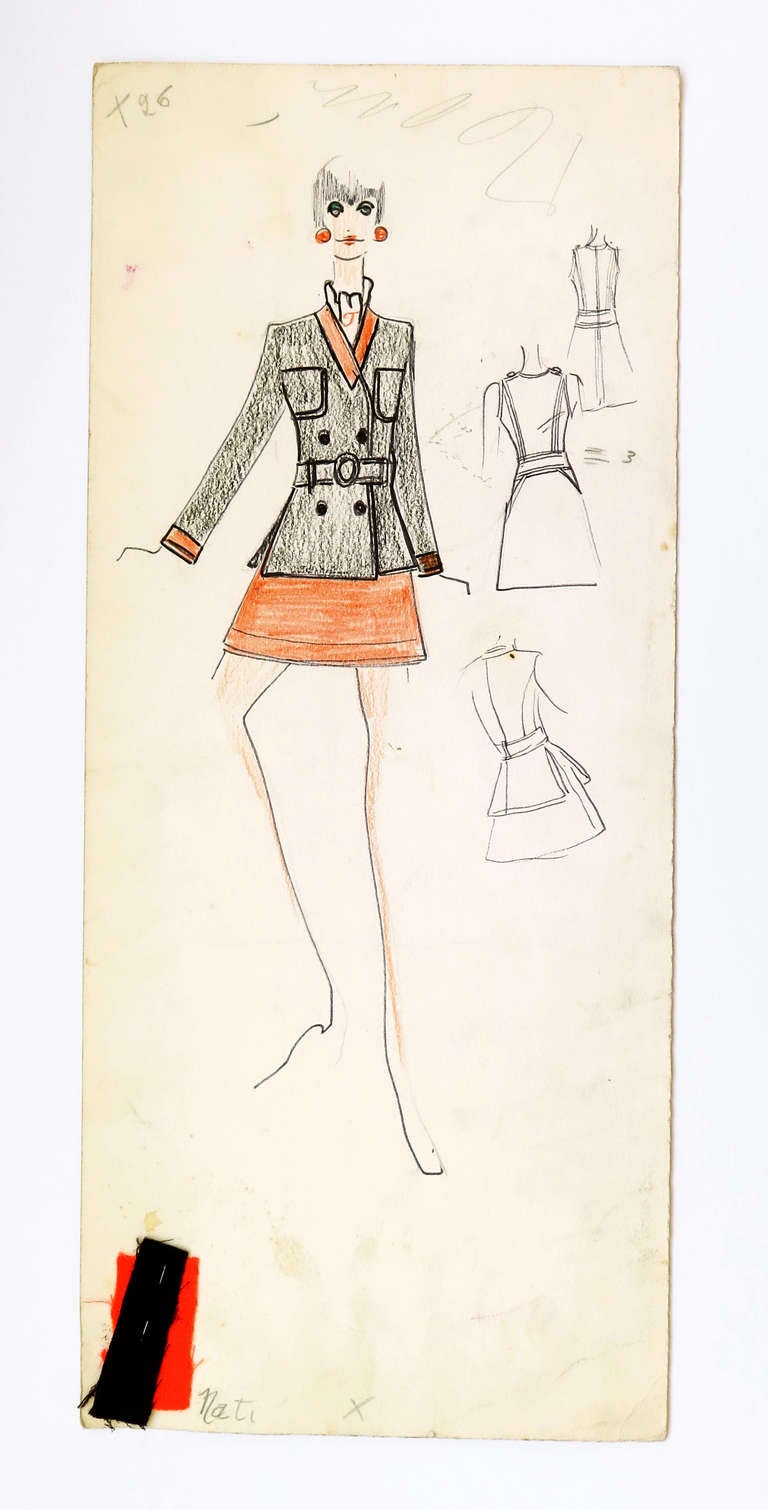 Italian Original Karl Lagerfeld Fashion Drawings, Circa 1965, *Free Shipping
