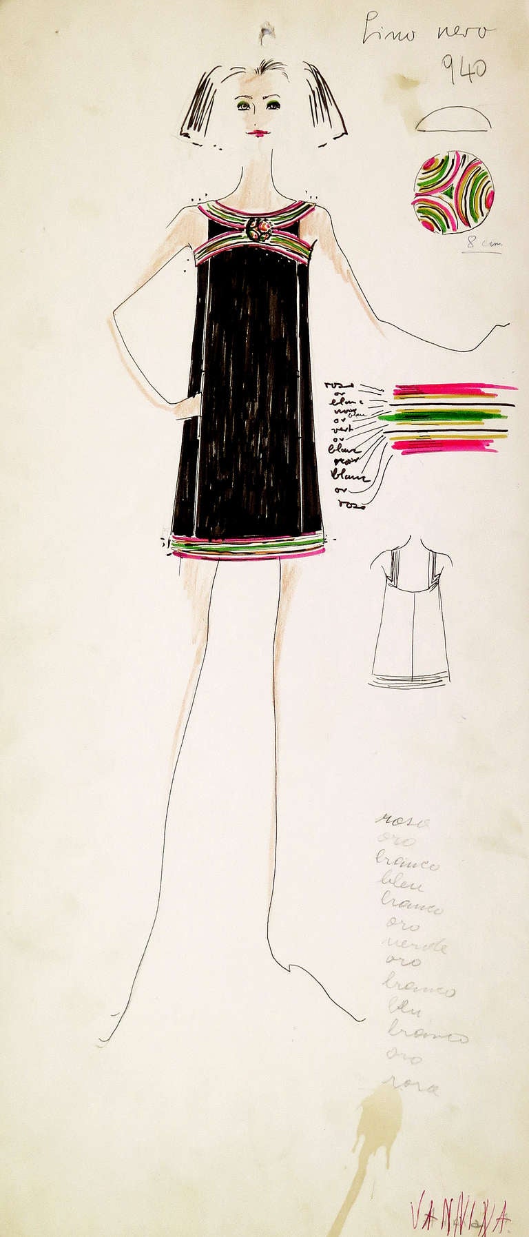 Original Karl Lagerfeld Fashion Drawings, Circa 1965, *Free Shipping In Good Condition In West Palm Beach, FL