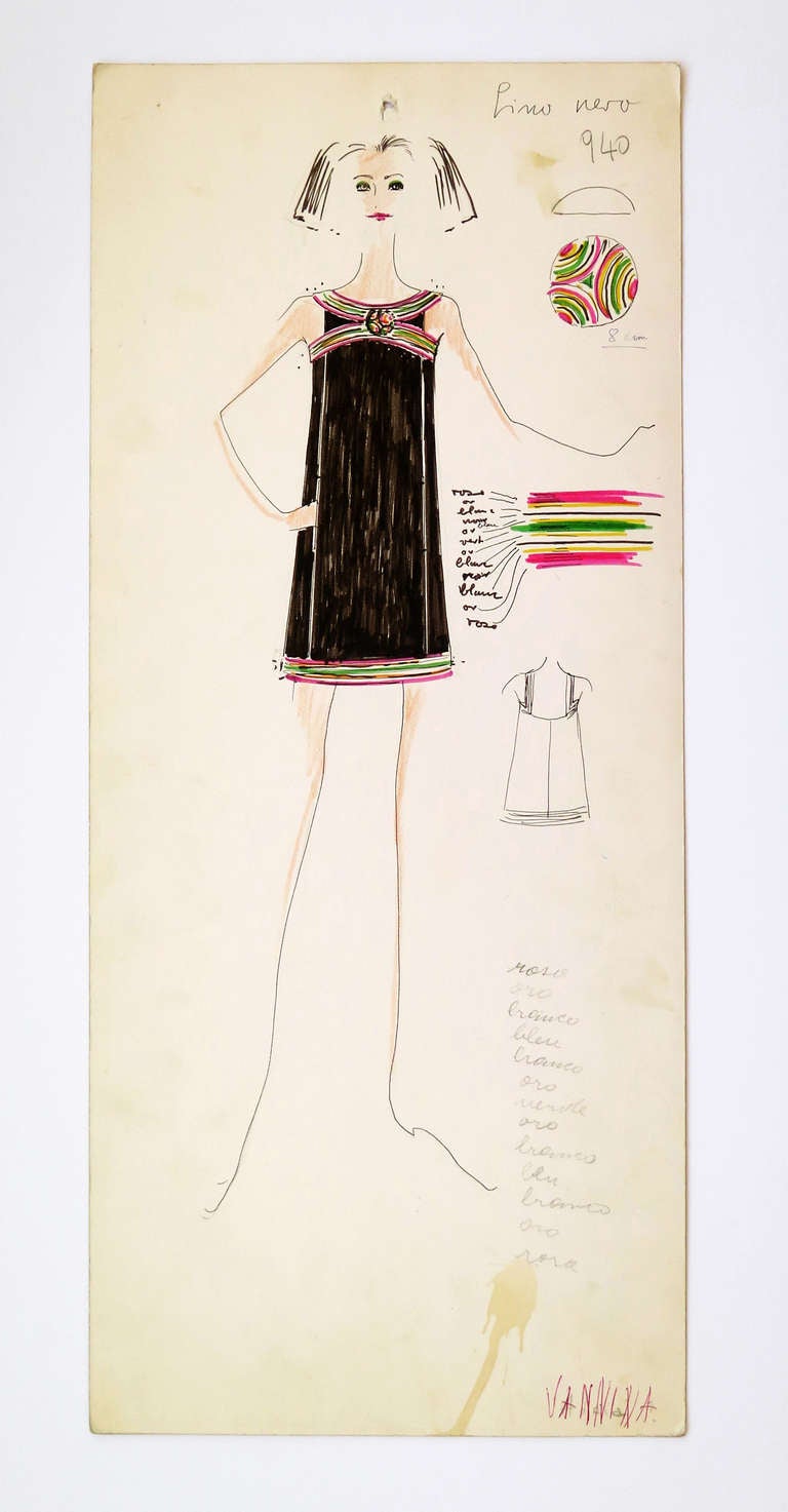 Mid-20th Century Original Karl Lagerfeld Fashion Drawings, Circa 1965, *Free Shipping