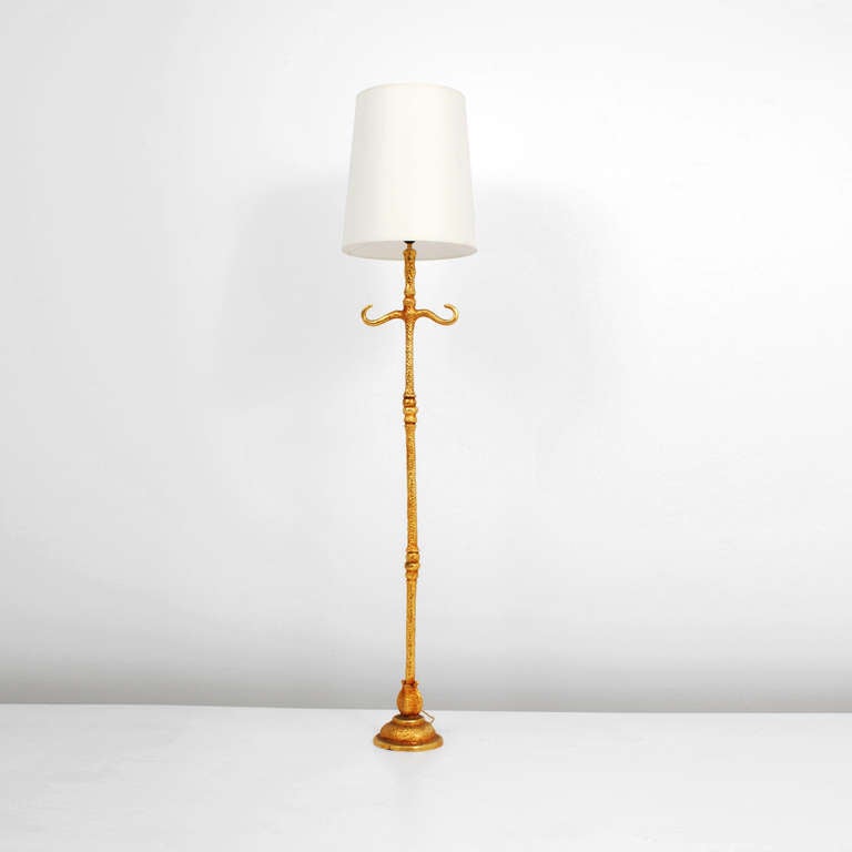 Pair of gilt bronze floor lamps by De Wael for Fondica, France. Signed on base. Priced for the pair.

