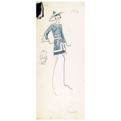 Original Karl Lagerfeld Fashion Drawings, Circa 1965, *Free Shipping