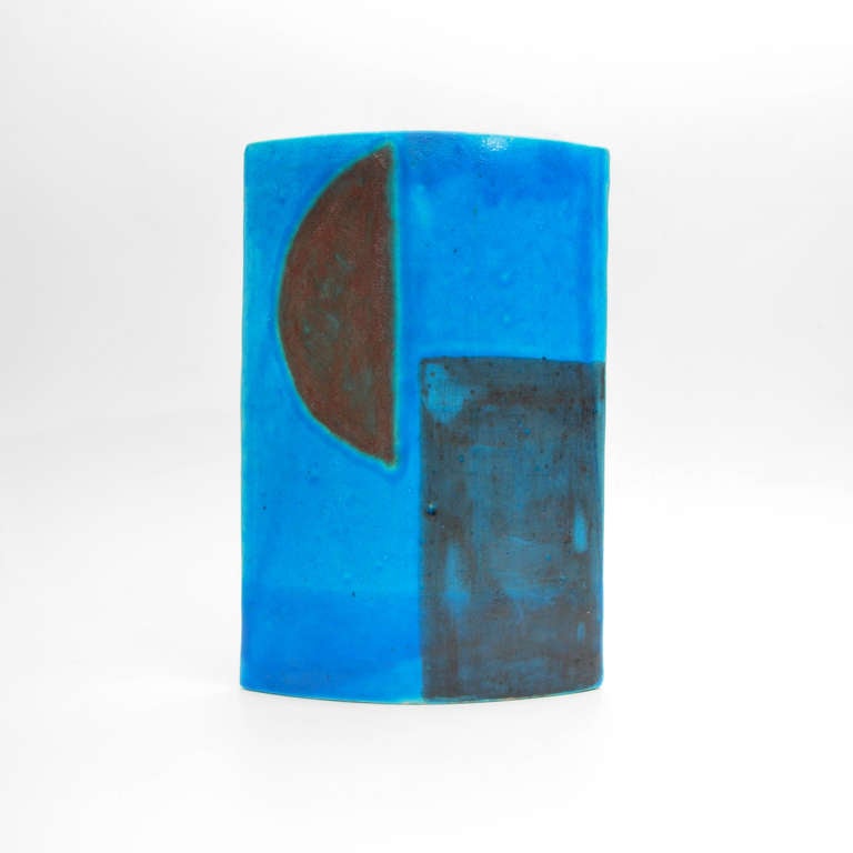 Colorful and graphic work in lovely shades of layered blue glazes by Guido Gambone.