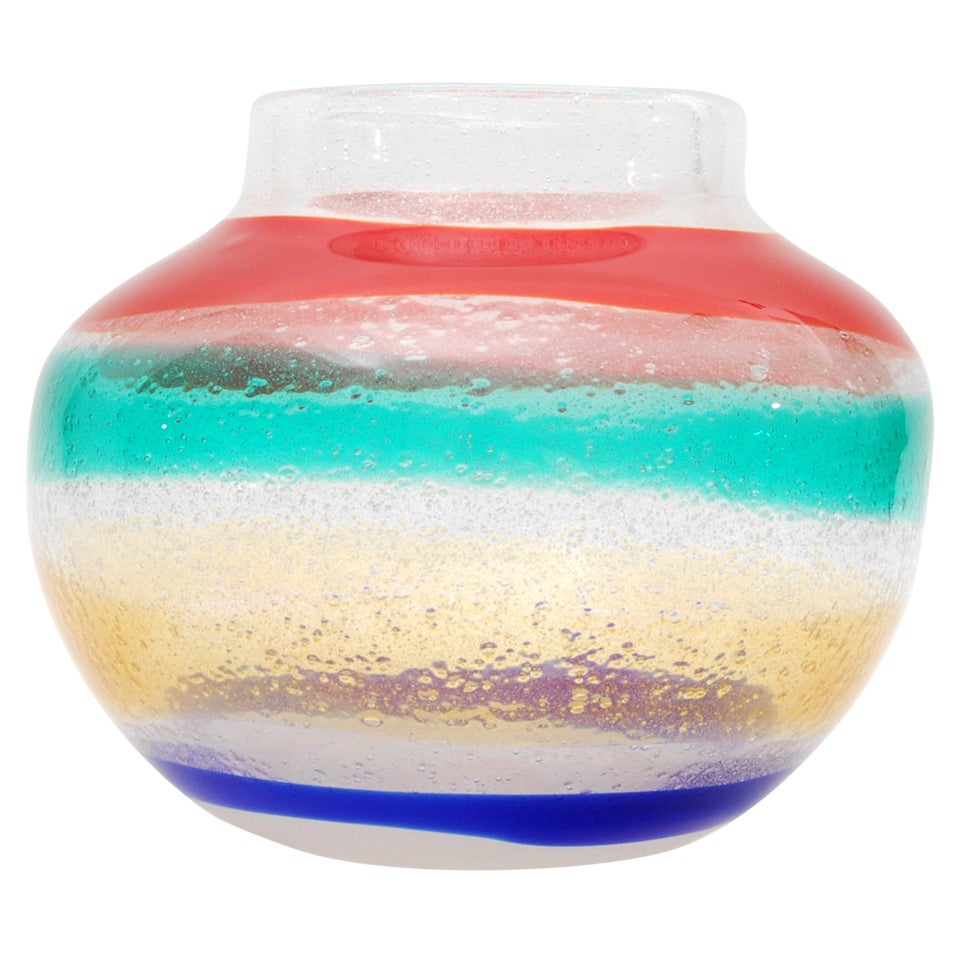 Cenedese "Pulegoso Fasce" Squat Vase, Murano, Italy