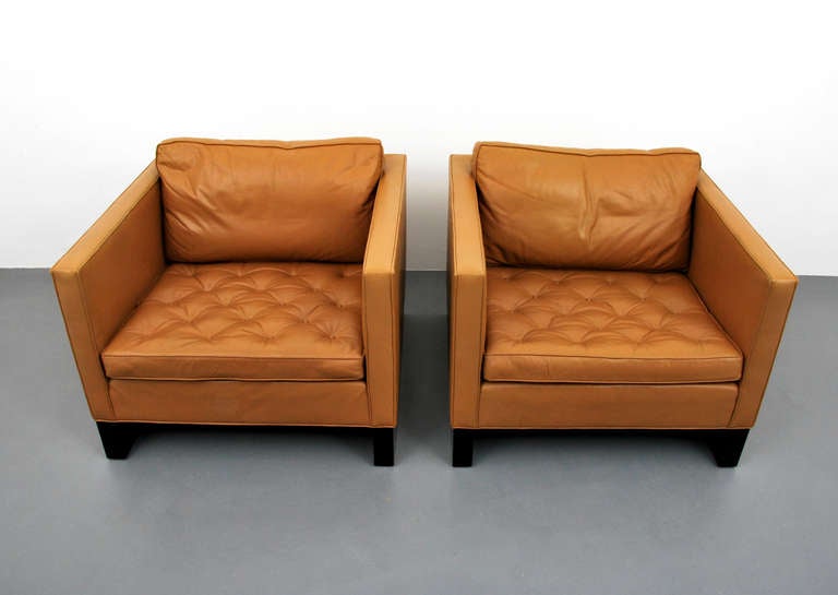 American Pair of Large Mies van der Rohe Lounge Chairs, Cube Form, circa 1970