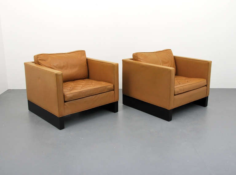 Pair of Large Mies van der Rohe Lounge Chairs, Cube Form, circa 1970 In Good Condition In West Palm Beach, FL