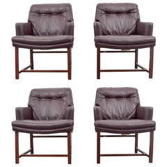 Edward Wormley Leather Armchairs, Set of Two