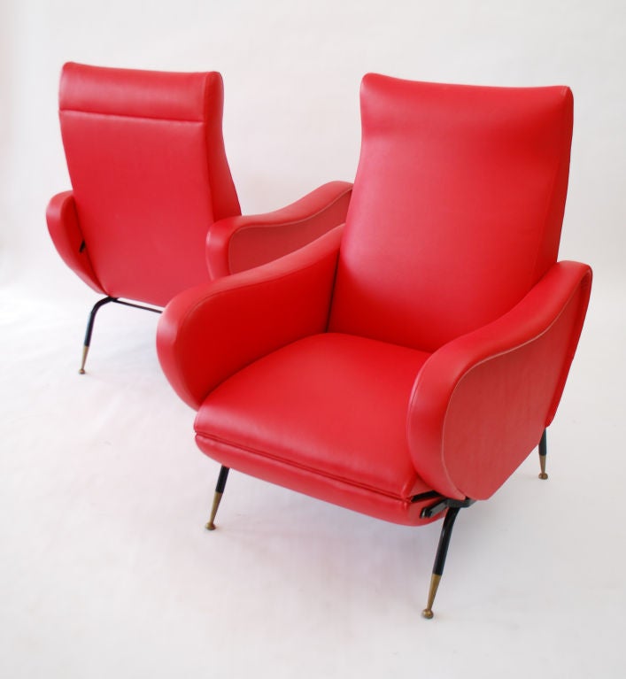 Fine pair of reclining leather lounge chairs by Fabio Lenci. Marked under upholstery.  *Notes: There is no sales tax on this item if it is being shipped out of the state of Florida (Objects20c/Objects In The Loft will need a copy of the shipping