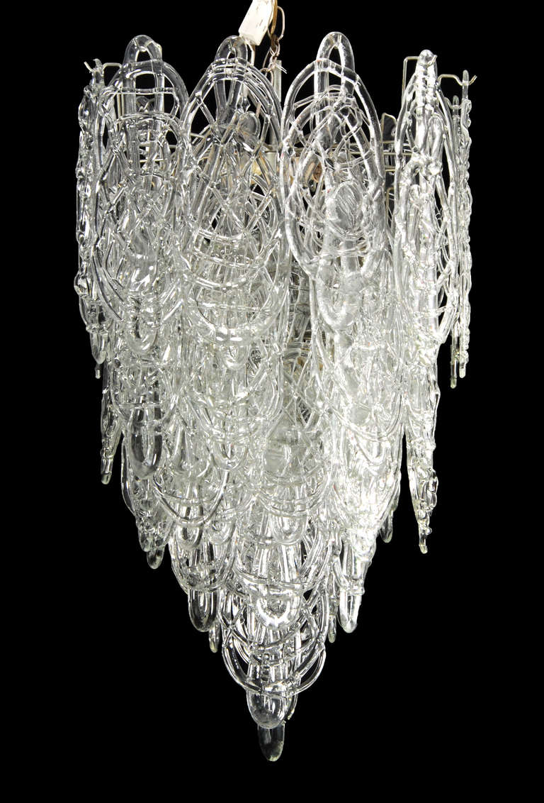 Mid-Century Modern Large Mazzega Multi-Tiered Italian Chandelier, Murano, Italy