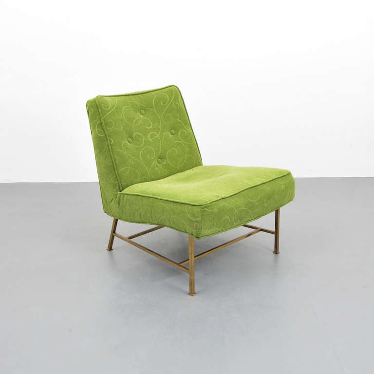 Lounge/slipper chair on brass legs by Harvey Probber.