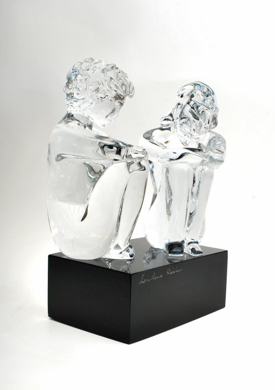 Loredano Rosin glass sculpture of two seated figures, Murano, Italy. Signed on base. *Notes: There is no sales tax on this item if it is being shipped out of the state of Florida (Objects20c/Objects In The Loft will need a copy of the shipping