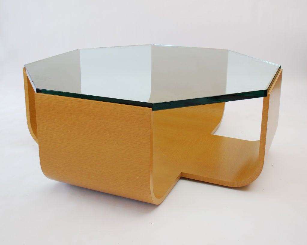 Large modern cocktail/coffee table by Jay Spectre for Century Furniture Co. Beautifully designed and crafted in light oak with an octagonal shaped 1.25