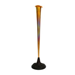 Tall Quezal Vase on Bronze Base