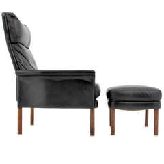 Danish Modern Leather Lounge Chair & Ottoman, Circa 1960, *Free Shipping