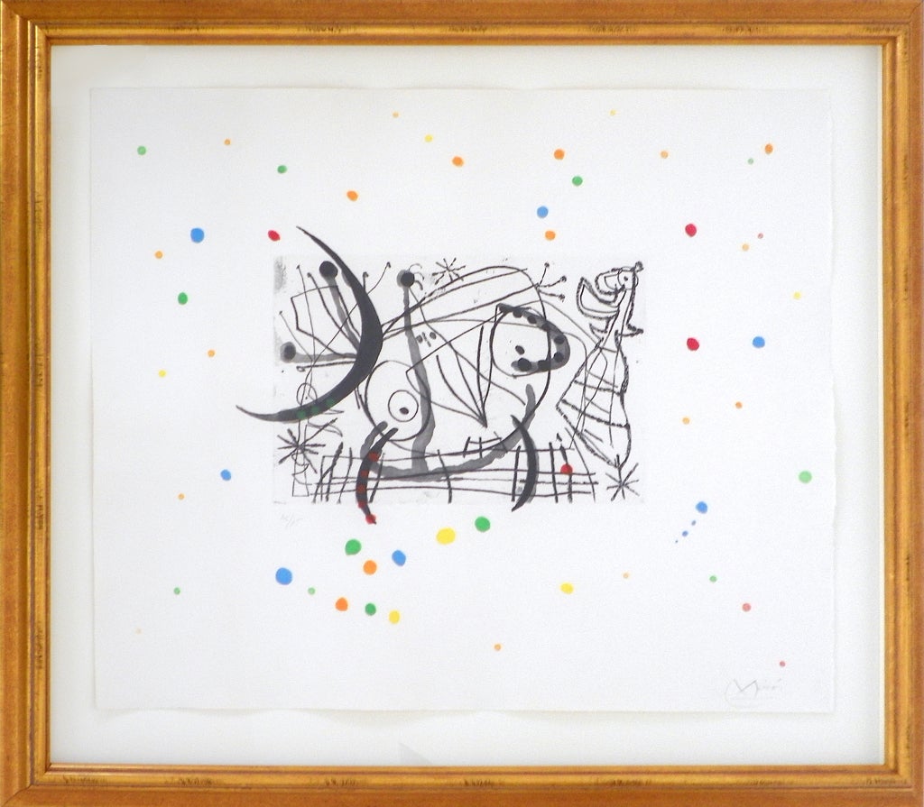 Aquatint by Joan Miro (Spanish, 1893-1983). Work is signed and numbered 26 of 75 in pencil.

Dimensions: 19