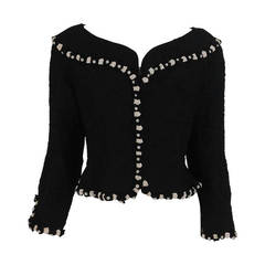Valentino black silk cloque cropped evening jacket