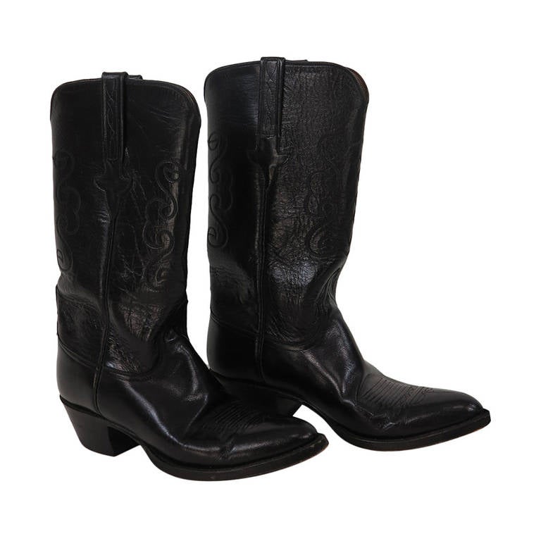 Lucchese black leather cowboy boots