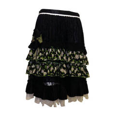 Dolce & Gabbana Black and Green Tiered Floral Skirt