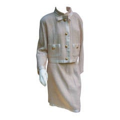 CHANEL Elegant Ivory Silk & Wool Skirt Suit Size 44