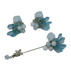 Vintage Miriam Haskell Sea Glass Stickpin Brooch and Earclips