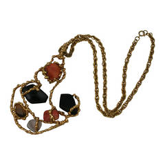 Oversized Brutalist Pendant with Semiprecious Stones 12