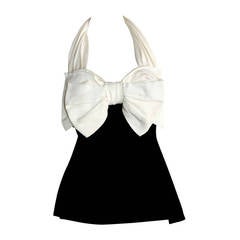 Vintage Yves Saint Laurent Rive Gauche Black & White Bow Halter Top Blouse
