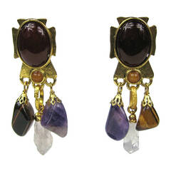 Philippe ferrandis Multi Stone Maltese Amethyst Dangle earrings 1990s 6