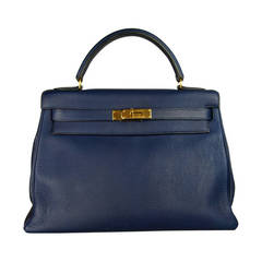 Hermes Kelly Handbag Sapphire Blue 32cm