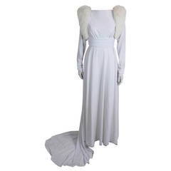 Vintage 1980s Holly's Harp Jersey Gown with Fox Fur Trim