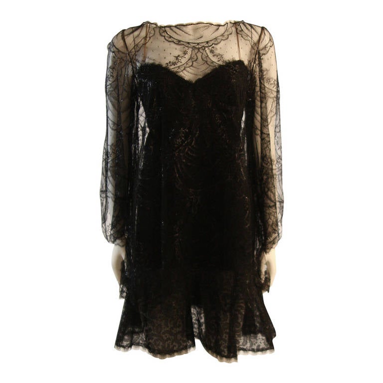 Beautiful Bill Blass Cocktail Dress with Lace Overlay
