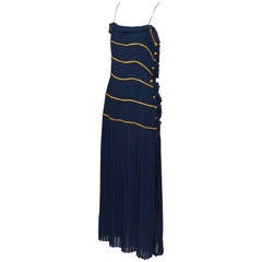 Chanel Royal Blue Flapper Dress With Gold Chain New