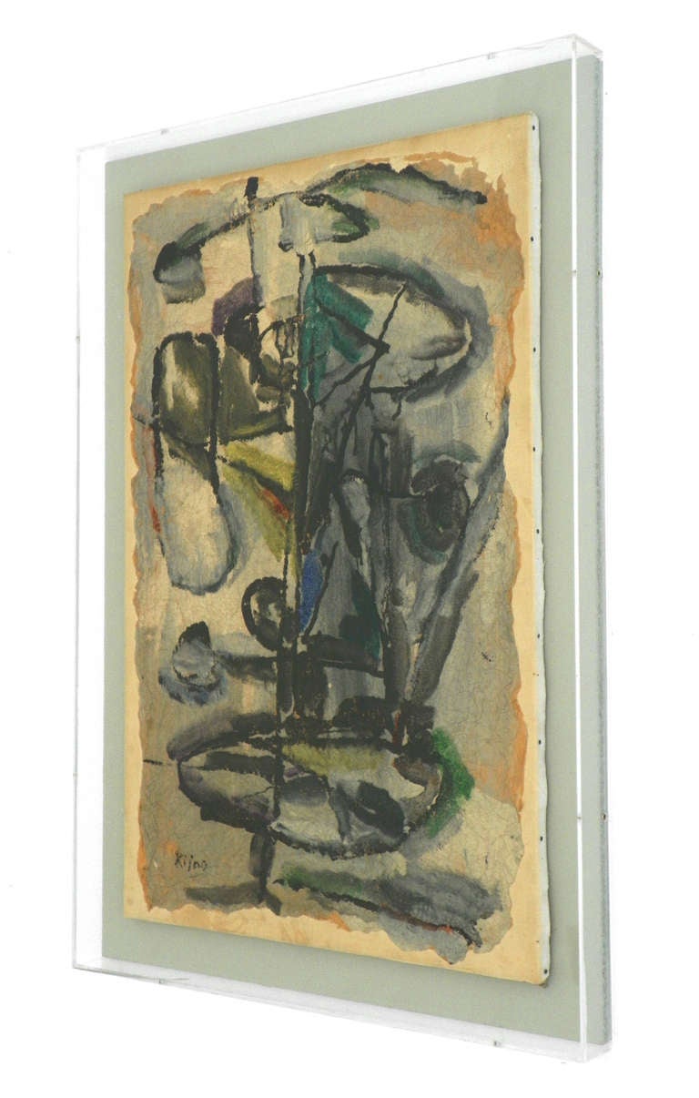 Abstract mixed media painting by Ladislas Kijno (1921-2012). Work is signed.

Dimensions: 30.5" H, 19.5" W; 35.5" H, 24.5" W frame.

   