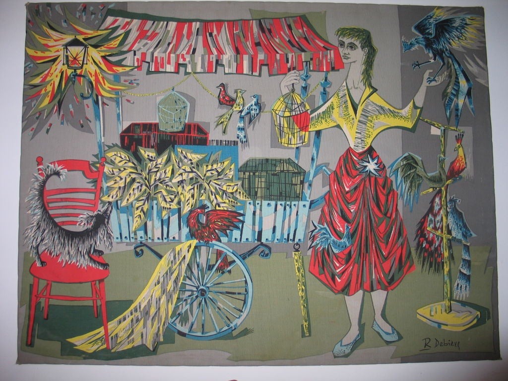A pair of printed fabric panels by Robert Deibieve