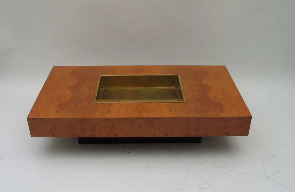 Willy Rizzo Coffee Table in Burl Walnut & Brass