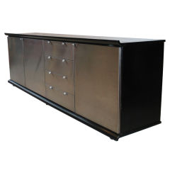 Italian black lacquered credenza with brushed steel front