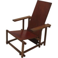 Dutch leather and pine armchair after Gerrit Rietveld