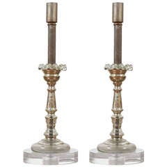 Vintage Mercury Glass Candlesticks as Lamps