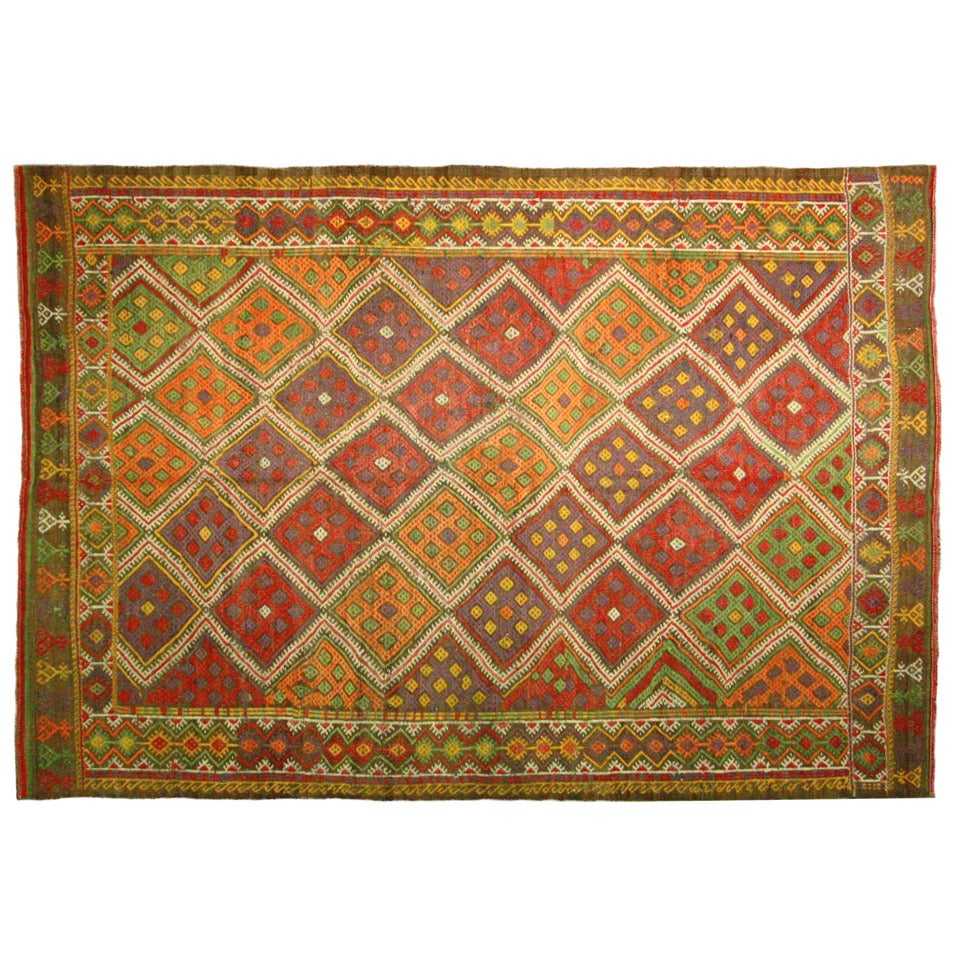 Vintage Turkish Sumak Kilim For Sale